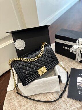 Chanel Boy Bag Medium in Black Quilted Lambskin with Gold-Tone Hardware